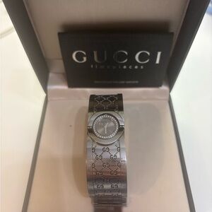 Gucci Silver Watch with Interlocking G Pattern
